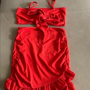 Red 2-piece summer skirt set